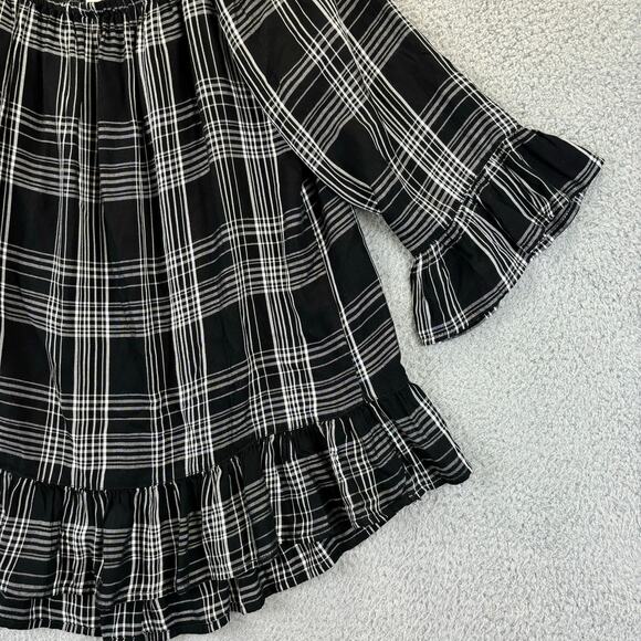 Beach Lunch Lounge Sheetal Top XL Boho Feminine Plaid Off Shoulder Tunic Ruffle - Picture 5 of 12